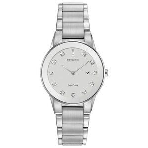 CITIZEN GA1050-51B AXIOM ECODRIVE WHITE DIAMOND DIAL SILVER STEEL WOMENS WATCH
